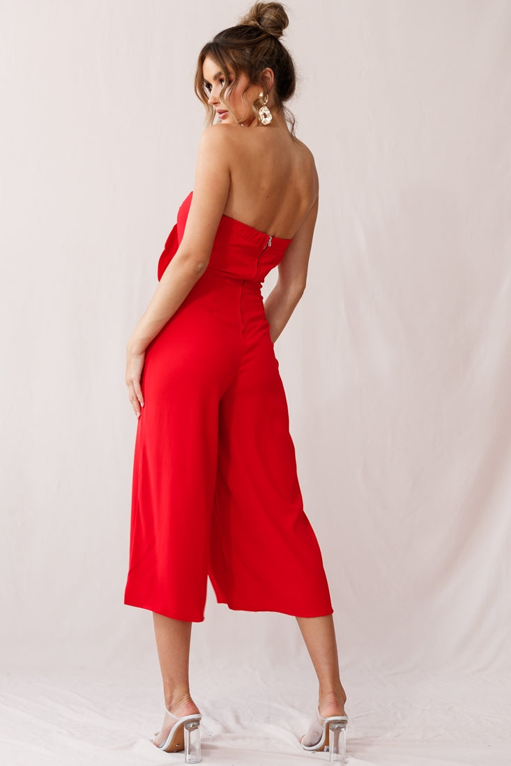 Khloe Summer Bow Tie Jumpsuit Red-Maymioy