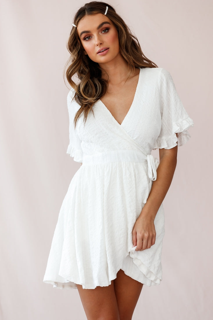 Cara Frill Trim Wrap Dress White-Maymioy