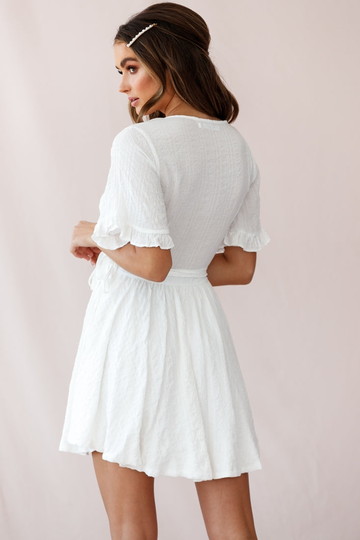 Cara Frill Trim Wrap Dress White-Maymioy