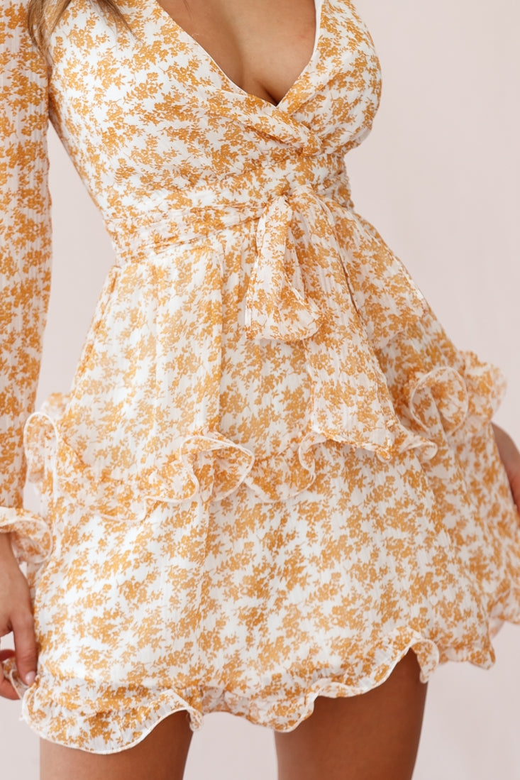 Greta Tiered Ruffle Chiffon Dress Mustard-Maymioy