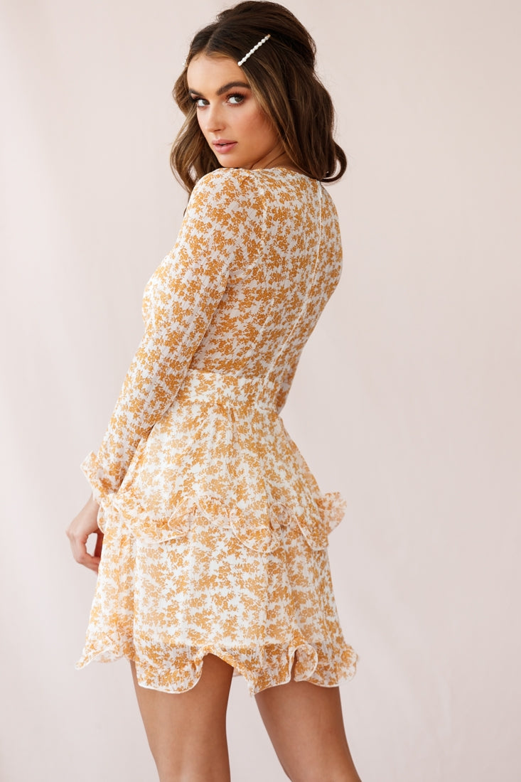 Greta Tiered Ruffle Chiffon Dress Mustard-Maymioy