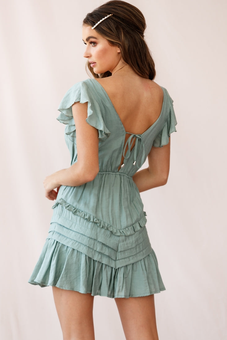 Willah Pintuck And Frill Detail Drawstring Dress Olive-Maymioy