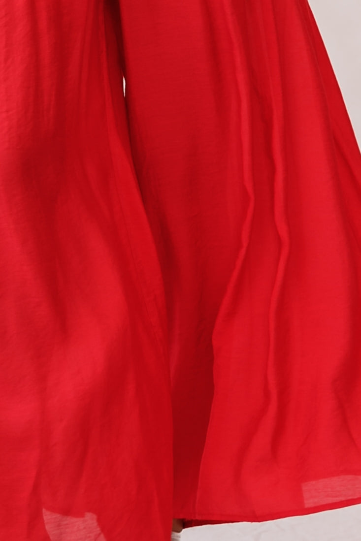 Laney Wide Leg Ruffle Detail Jumpsuit Red-Maymioy