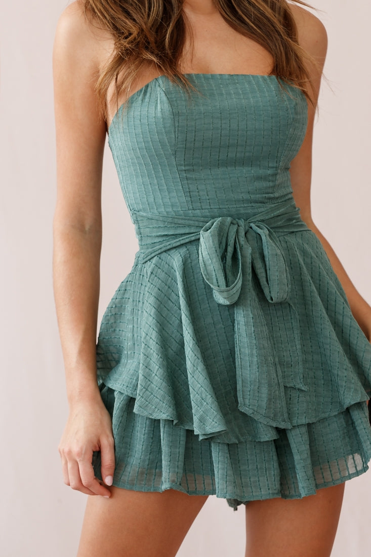 Maddox Fit & Flare Bandeau Romper Green-Maymioy
