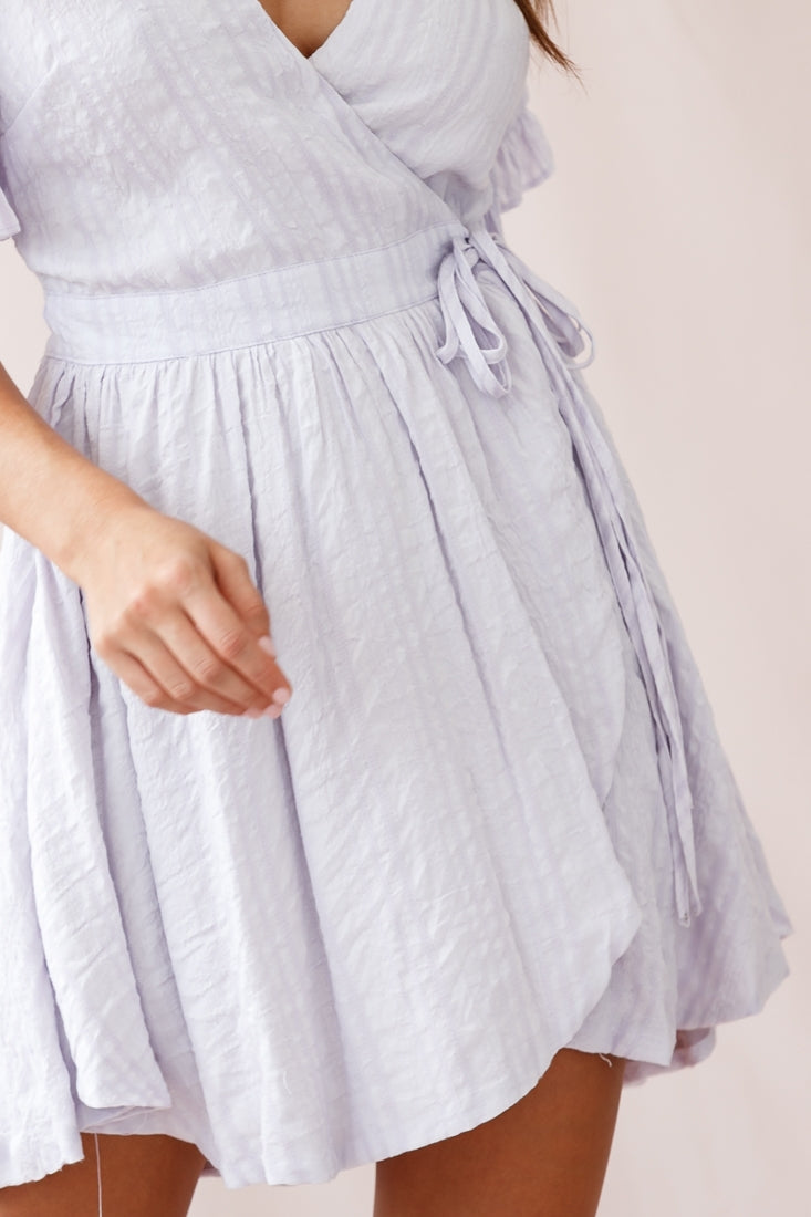 Cara Frill Trim Wrap Dress Stripe Print Lavender-Maymioy