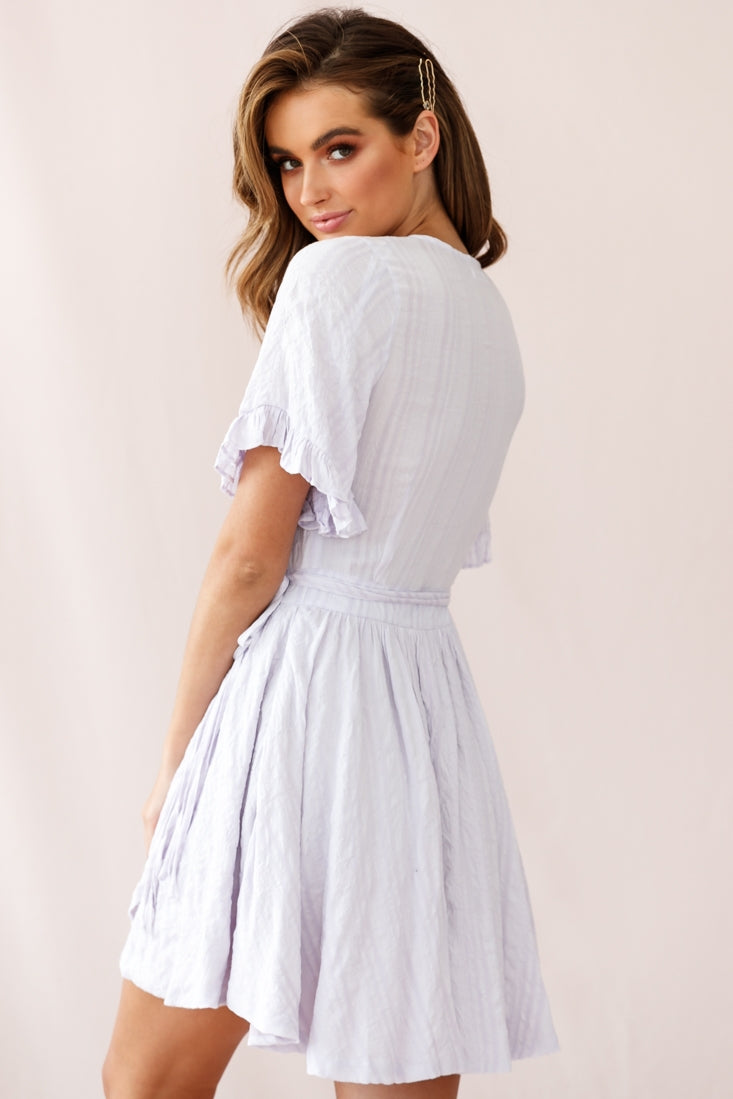 Cara Frill Trim Wrap Dress Stripe Print Lavender-Maymioy