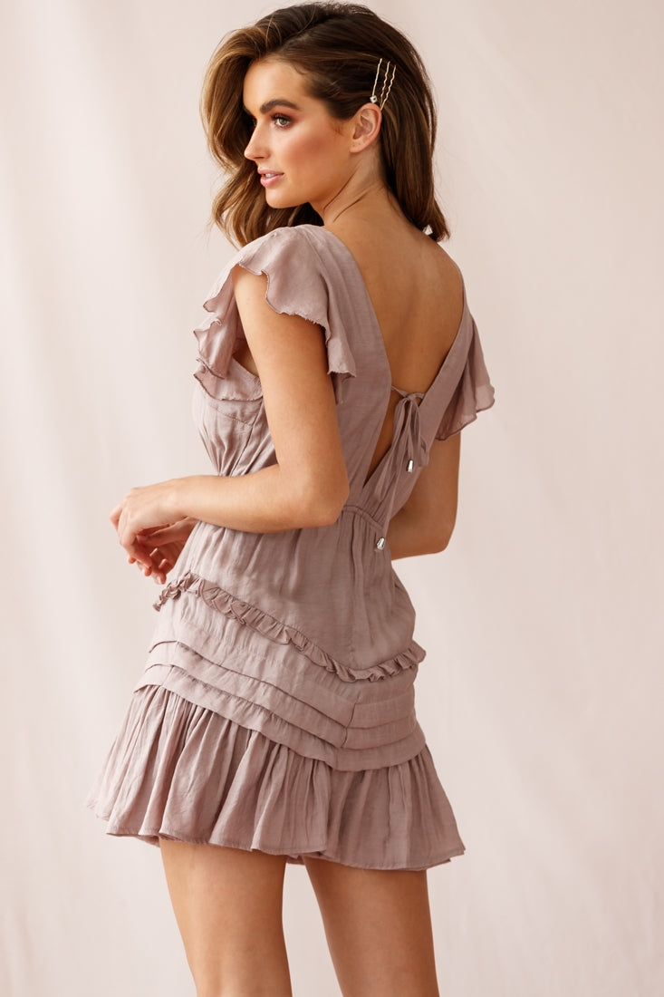 Willah Pintuck And Frill Detail Drawstring Dress Mocha-Maymioy