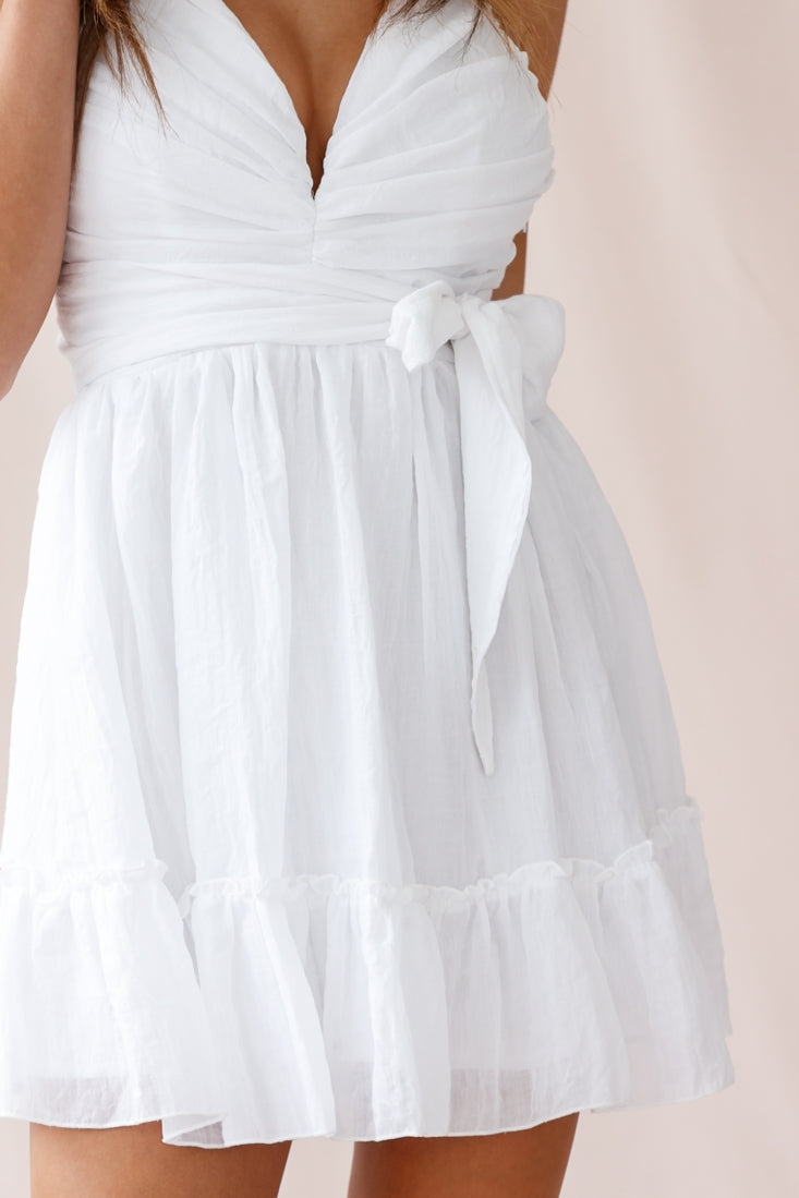 Jordan Halterneck Waist Tie Dress White-Maymioy