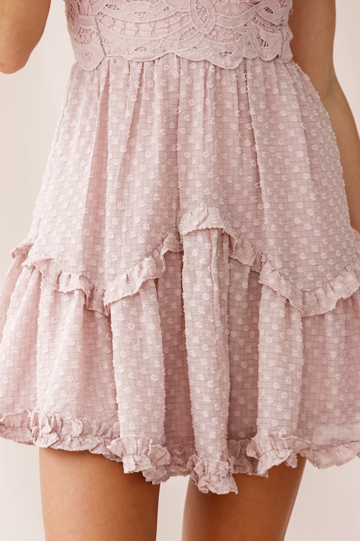 Briella Deep V-Neckline Crochet Detail Bust Dress Blush-Maymioy