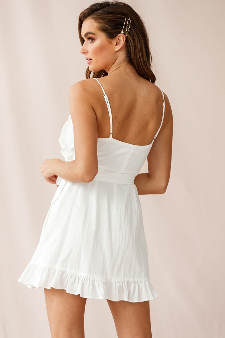 Oui Oui Wrap Ruffle Dress White-Maymioy