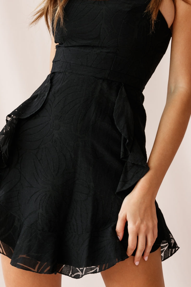 Marcoola Cami Strap Frill Detail Dress Black-Maymioy