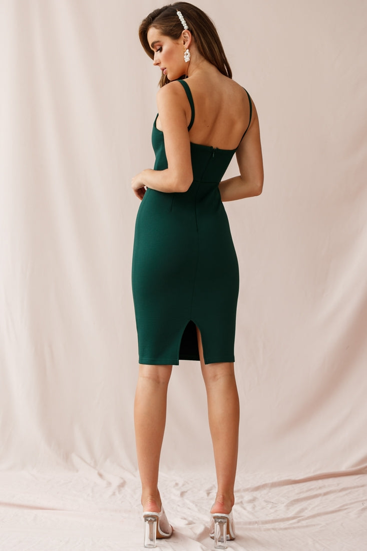 Georgia Square Neckline Midi Dress Forest Green-Maymioy