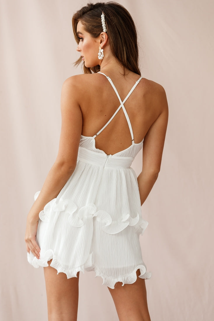 Greta Cami Strap Frill Chiffon Dress White-Maymioy