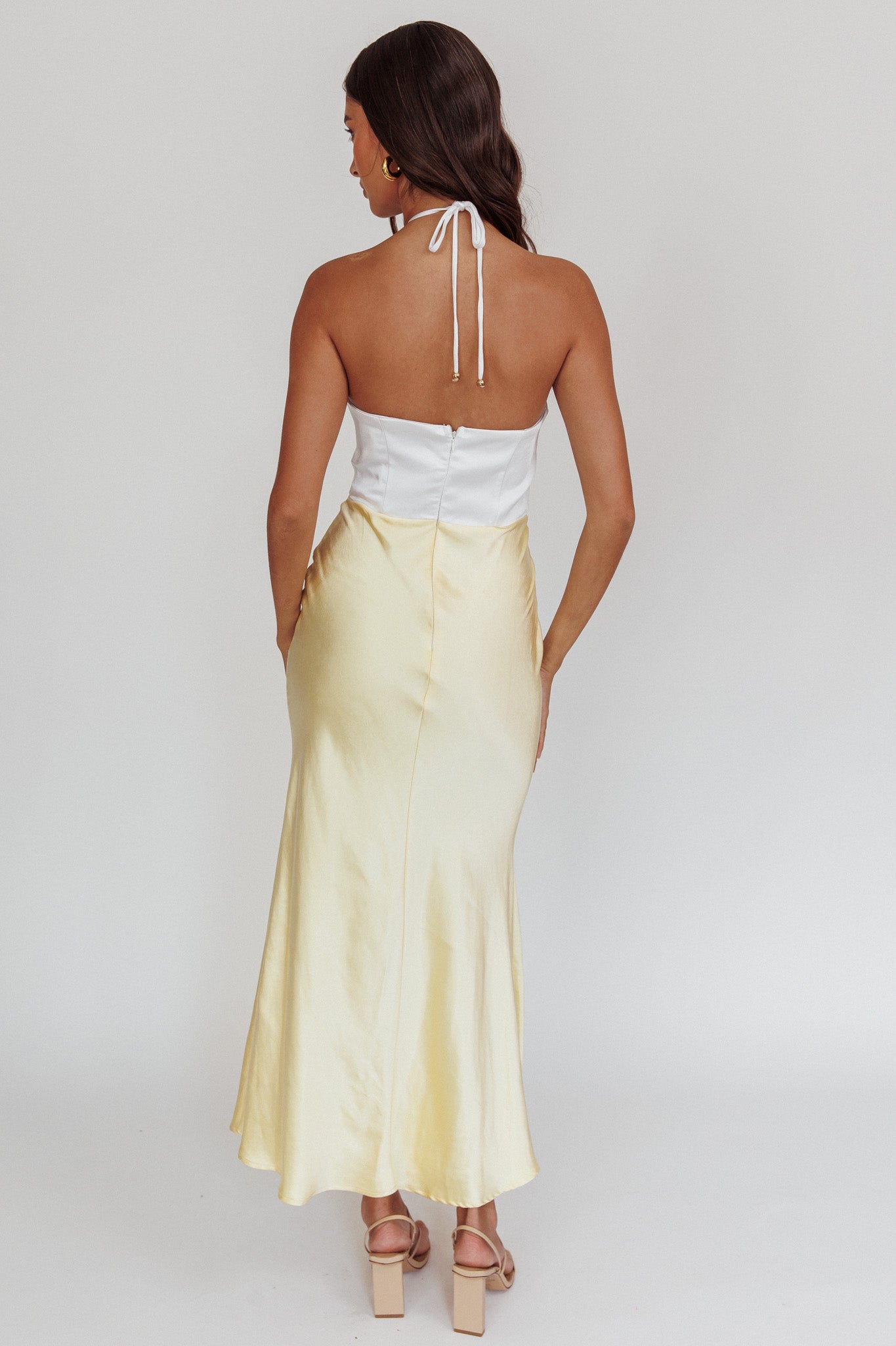 Hassie Knot Bust Halter Midi Dress Yellow-Maymioy