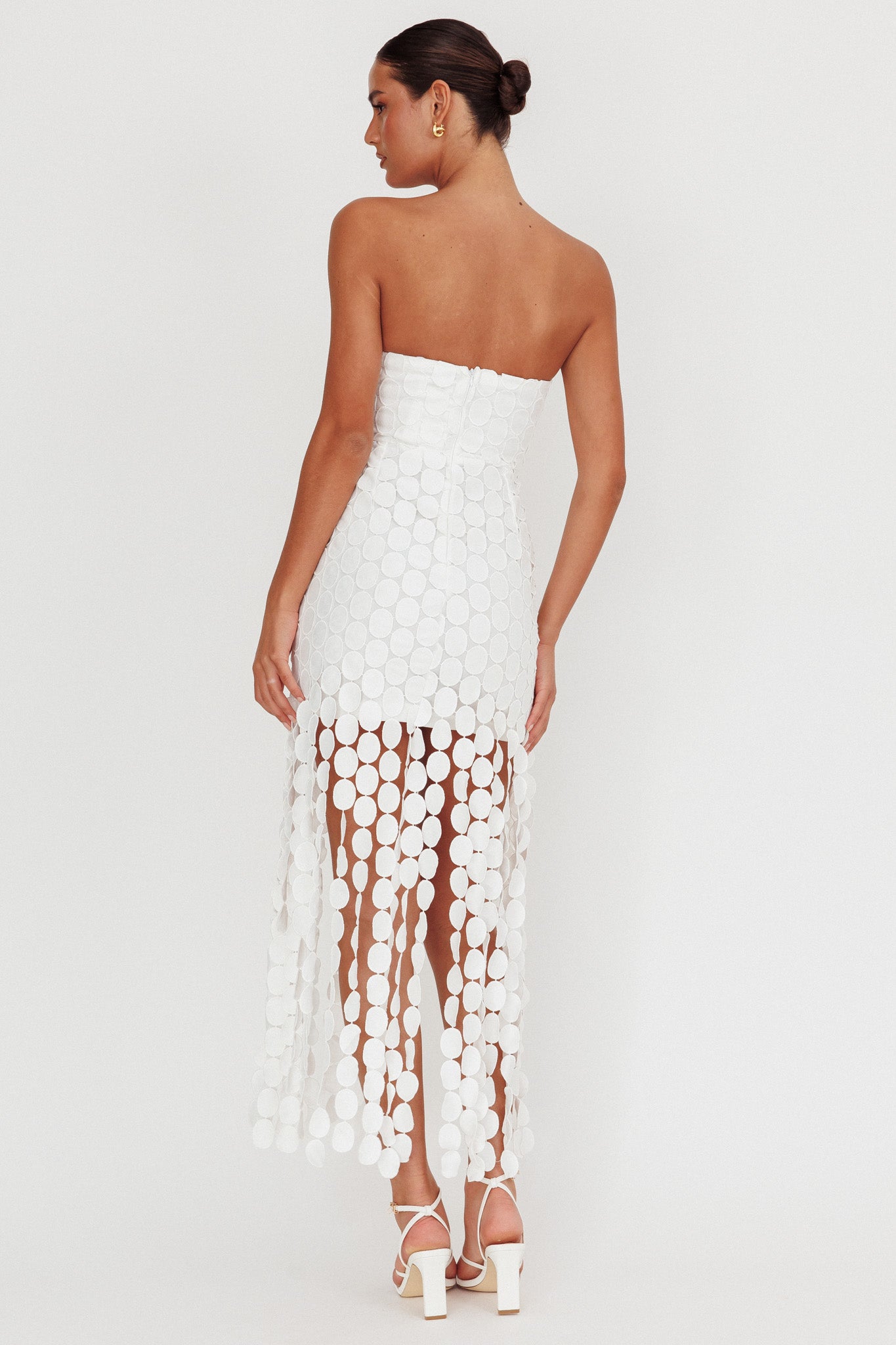 Elio Circle Trim Strapless Mini Dress White-Maymioy