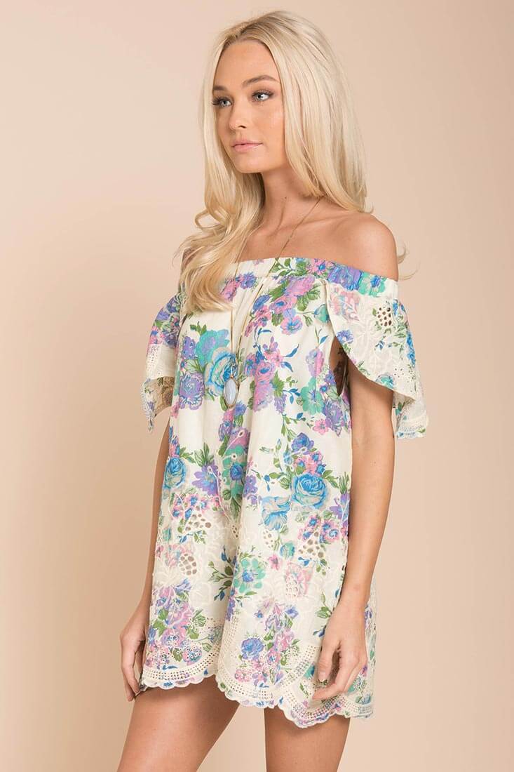 Bryden Open Shoulder Dress Beige-Maymioy