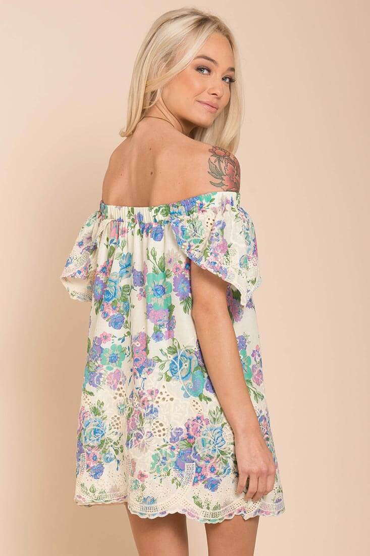 Bryden Open Shoulder Dress Beige-Maymioy