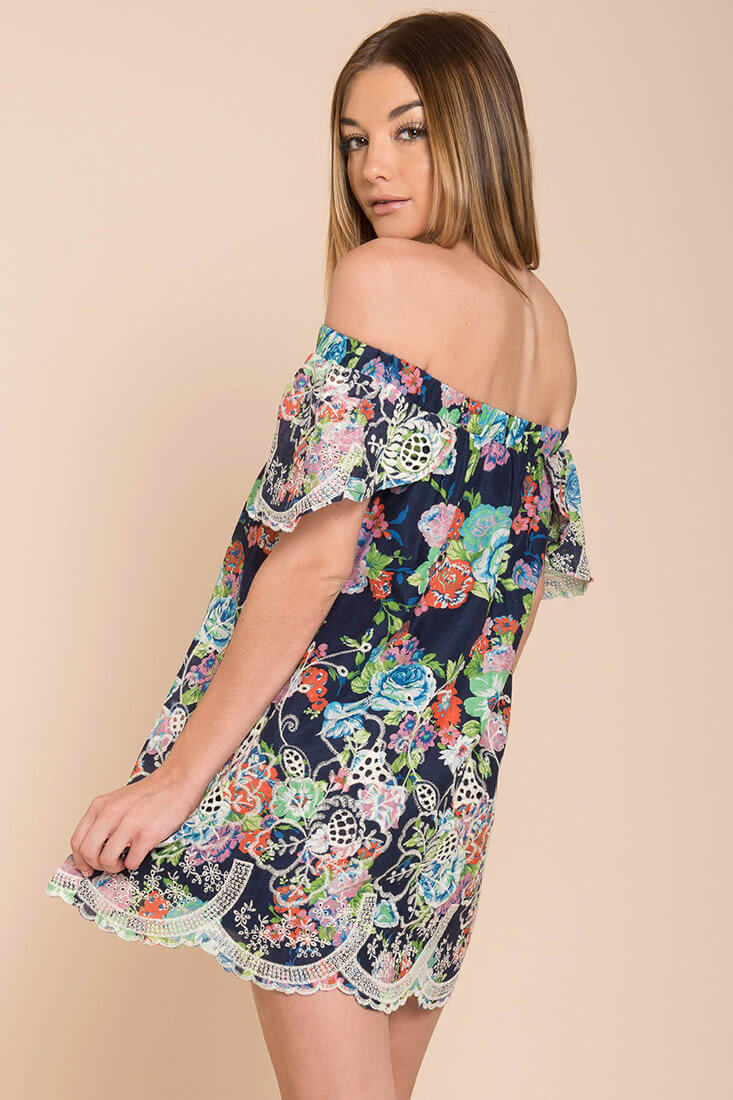 Bryden Open Shoulder Dress Navy-Maymioy