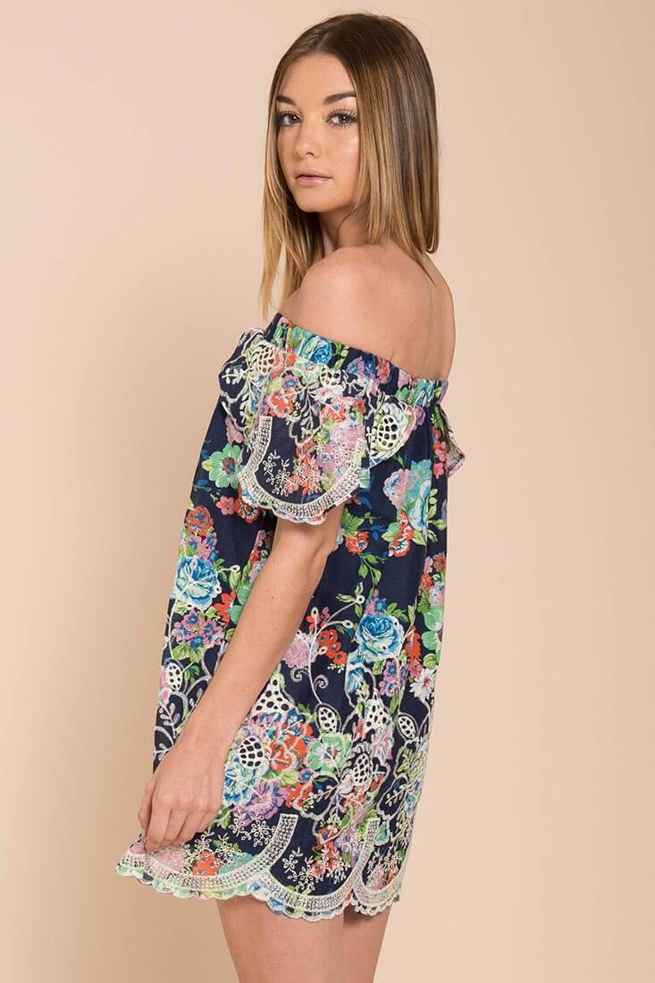 Bryden Open Shoulder Dress Navy-Maymioy