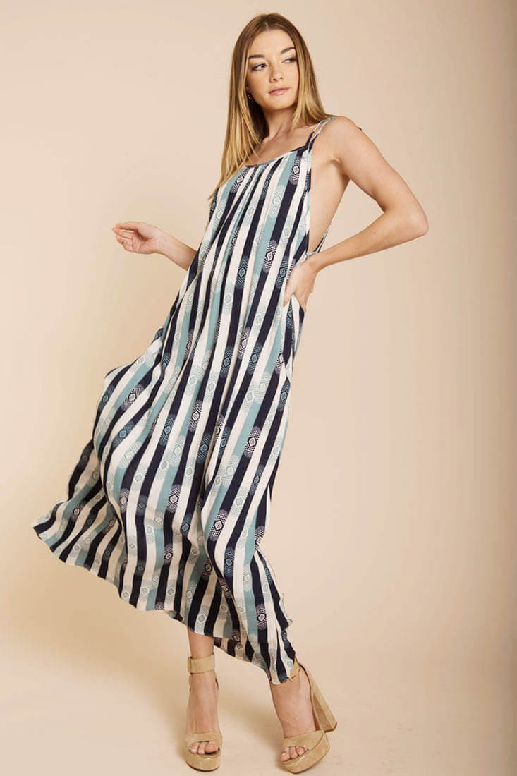 Tristan Stripped Maxi Dress Navy Beige-Maymioy