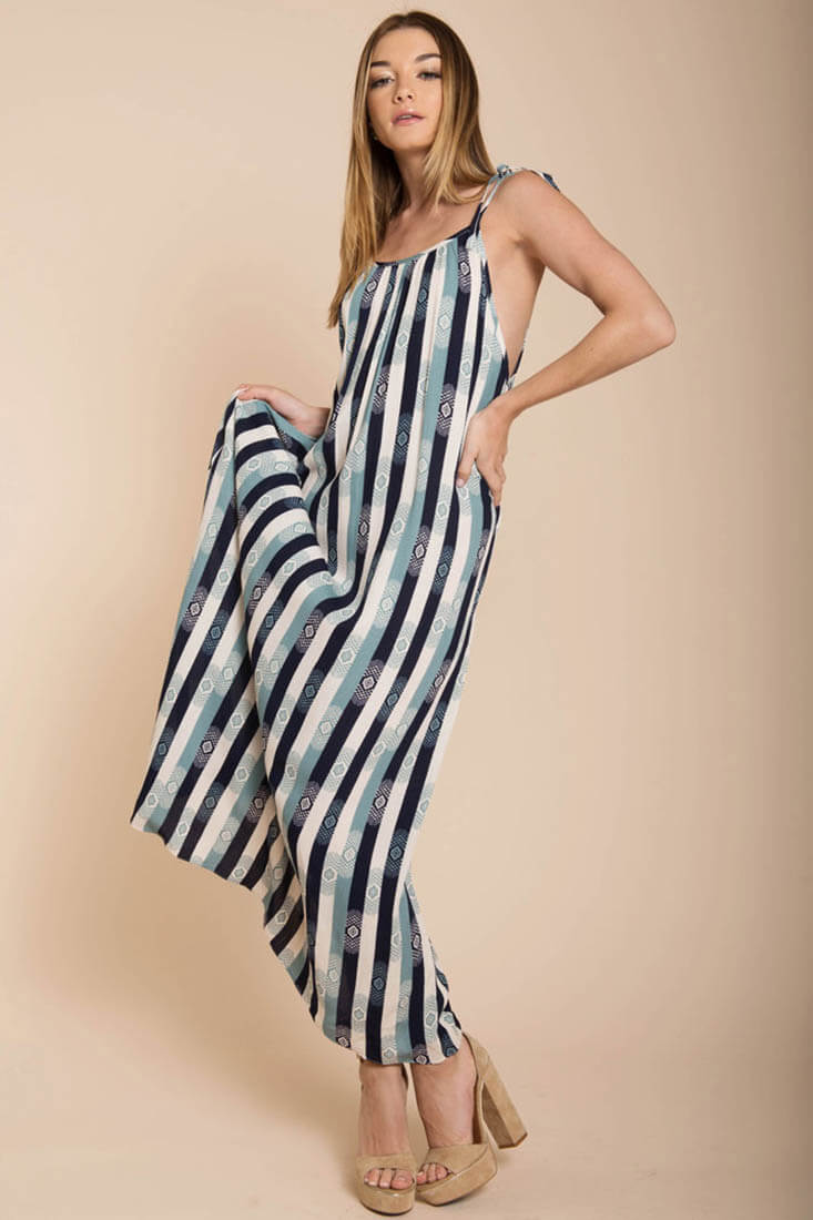 Tristan Stripped Maxi Dress Navy Beige-Maymioy
