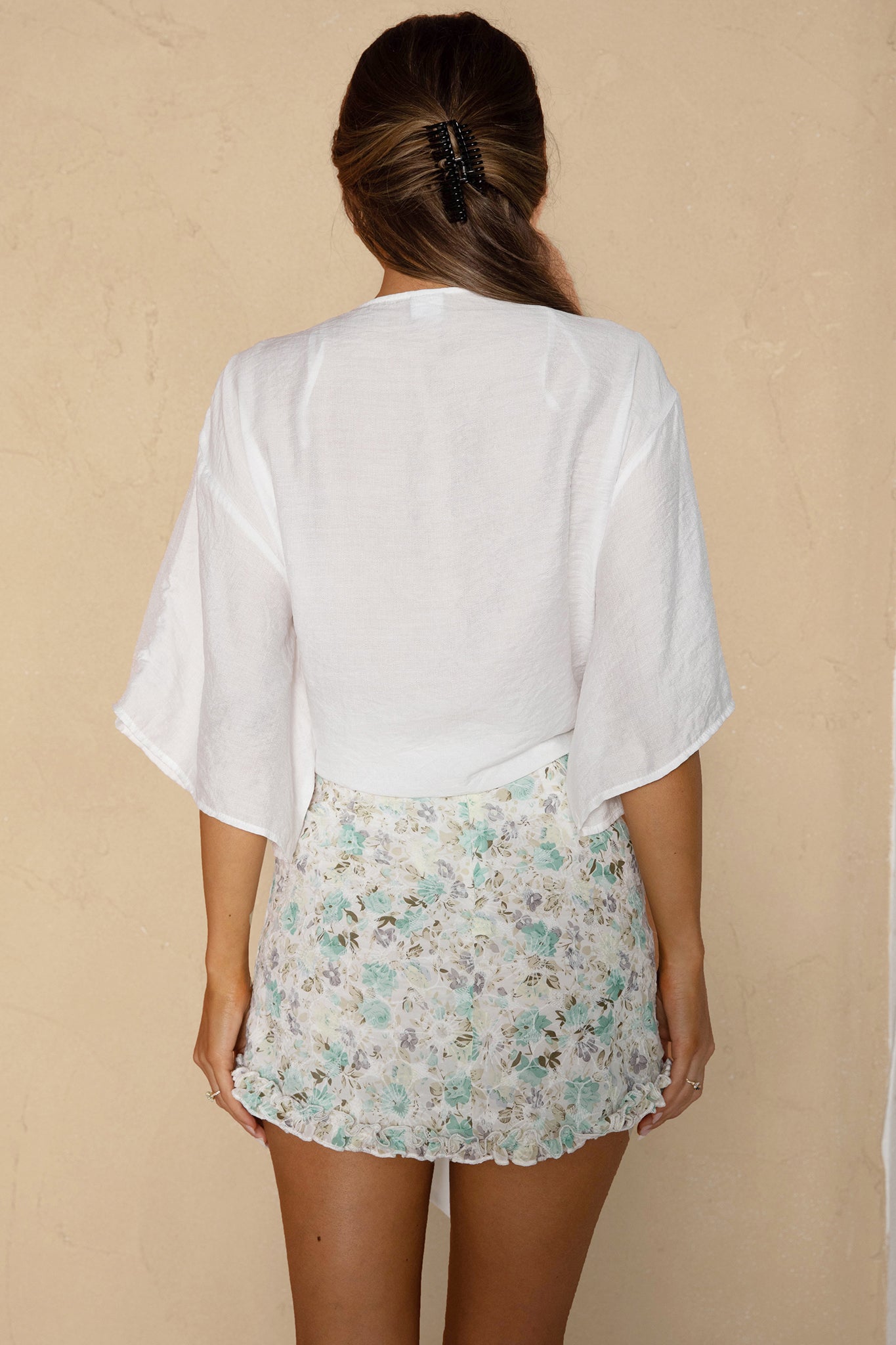 Rivera Deep V Waist Tie Top White-Maymioy