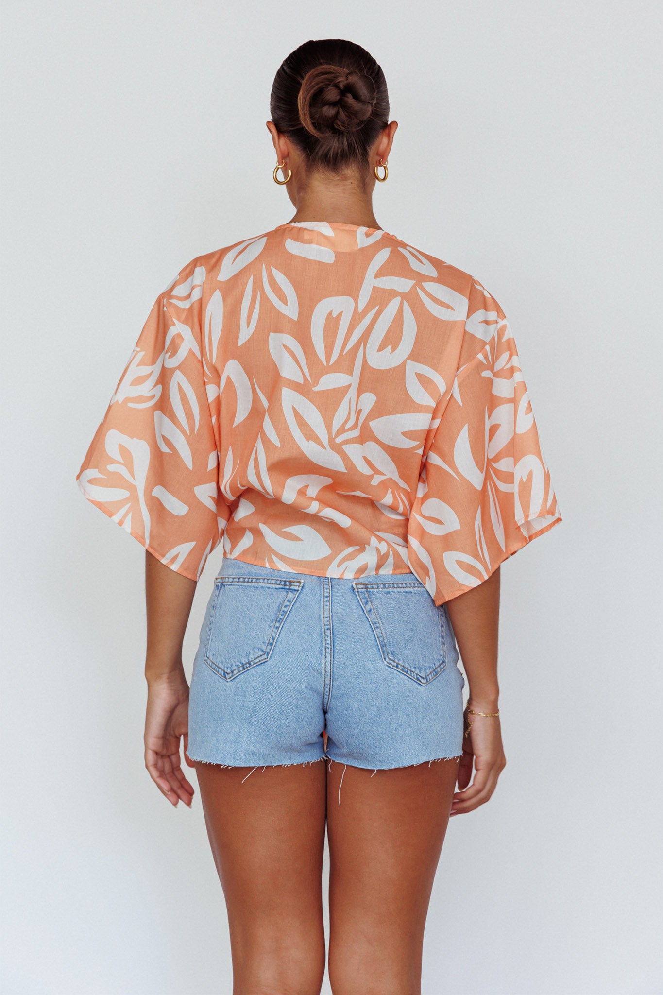 Rivera Deep-V Waist-Tie Top Leaves Mango-Maymioy