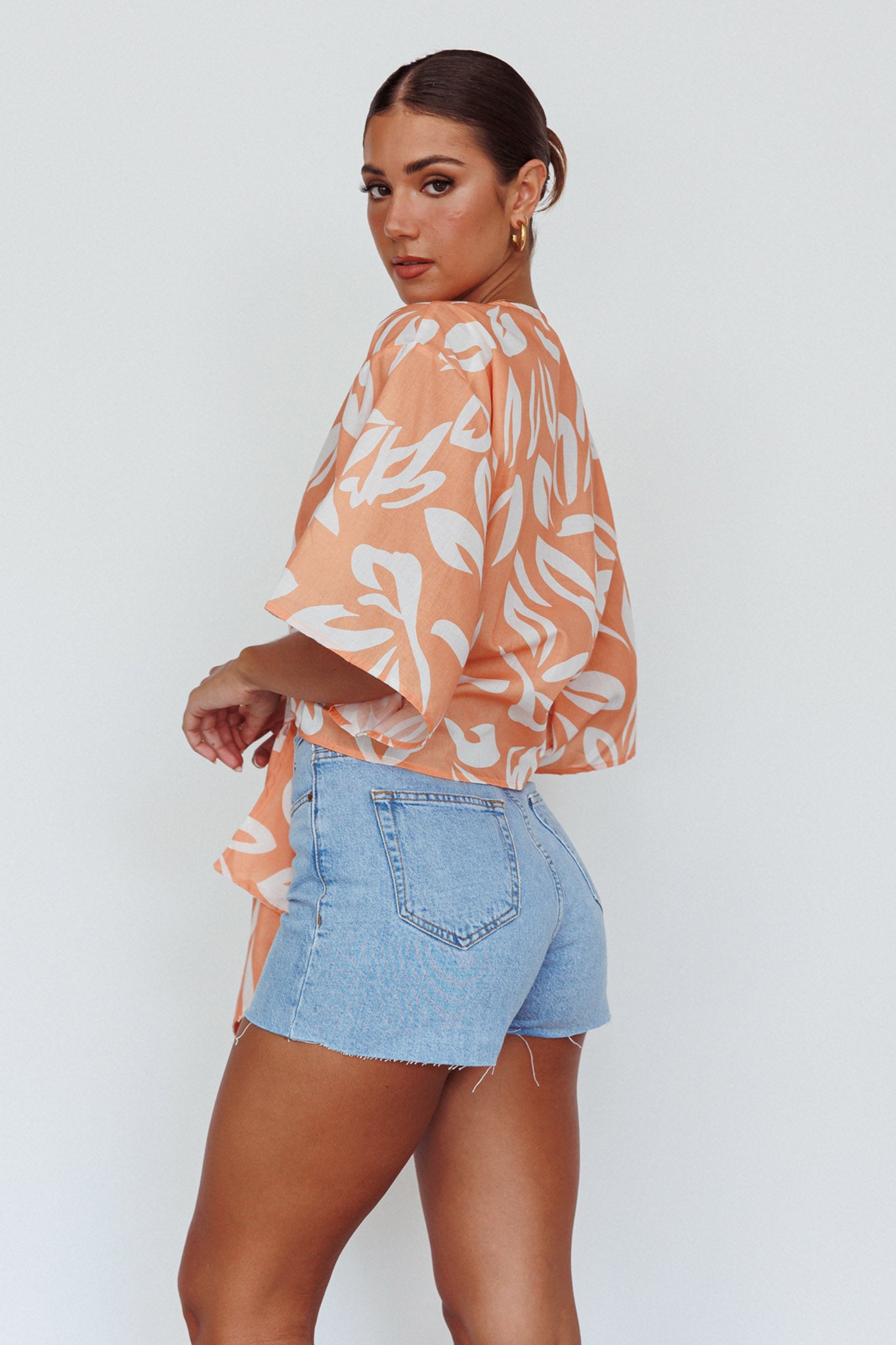 Rivera Deep-V Waist-Tie Top Leaves Mango-Maymioy