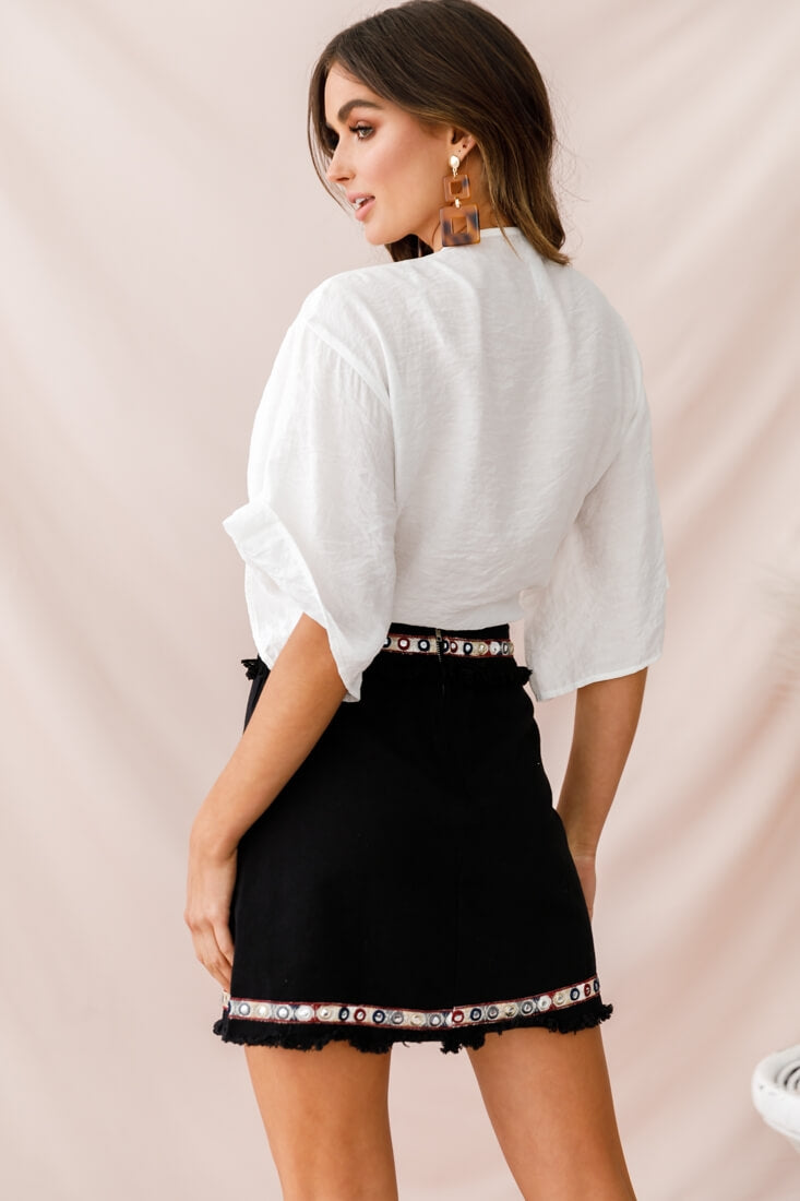 Rivera Deep V Waist Tie Top White-Maymioy
