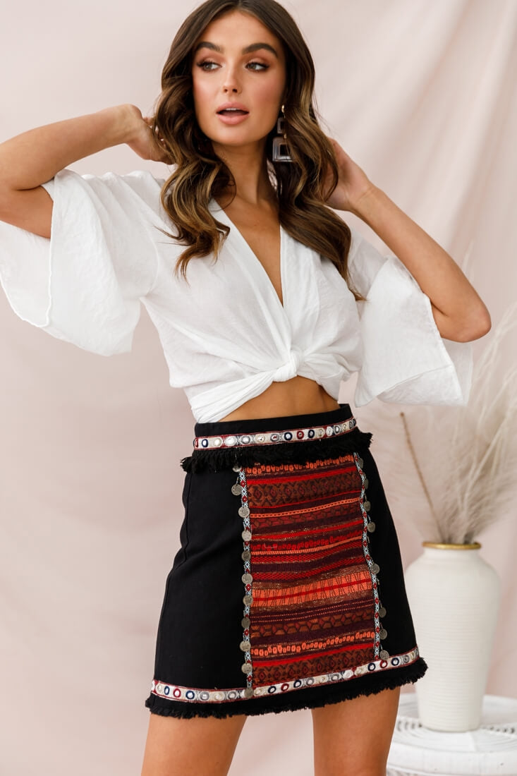 Rivera Deep V Waist Tie Top White-Maymioy