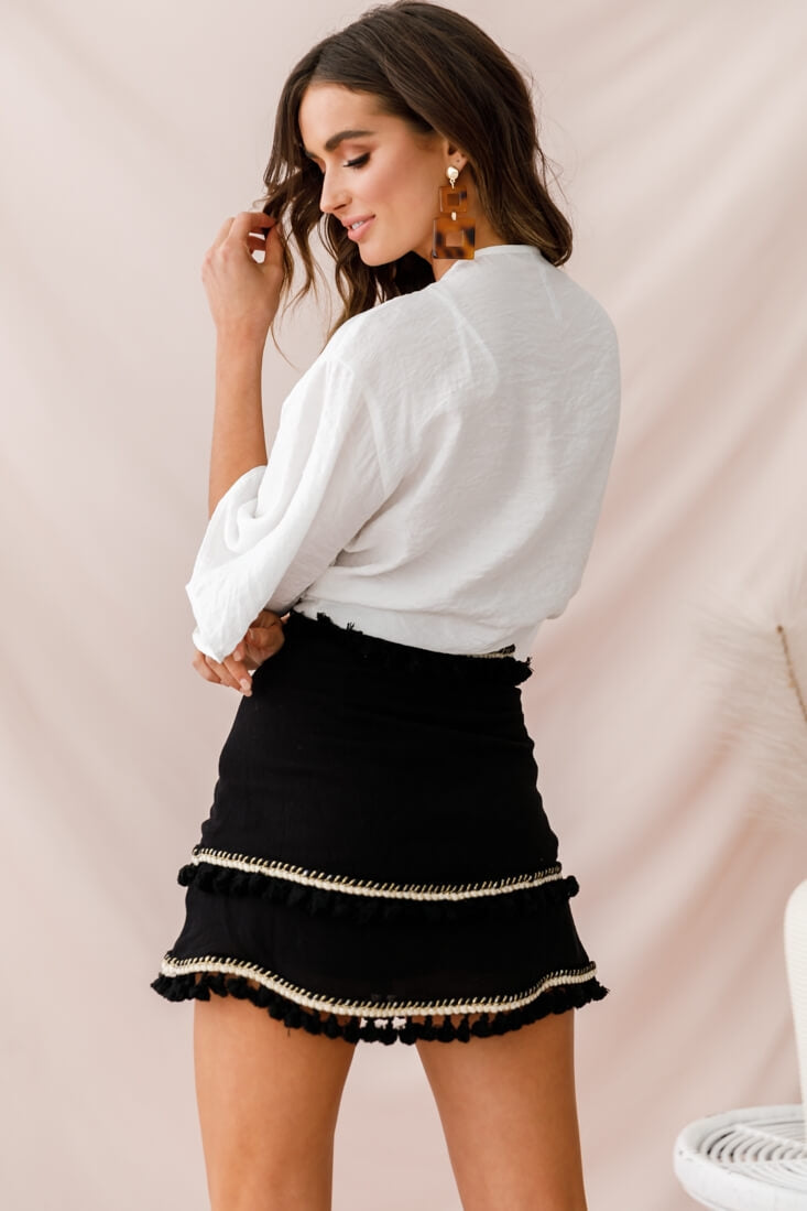Fraser Tassel Trim Skirt Black-Maymioy