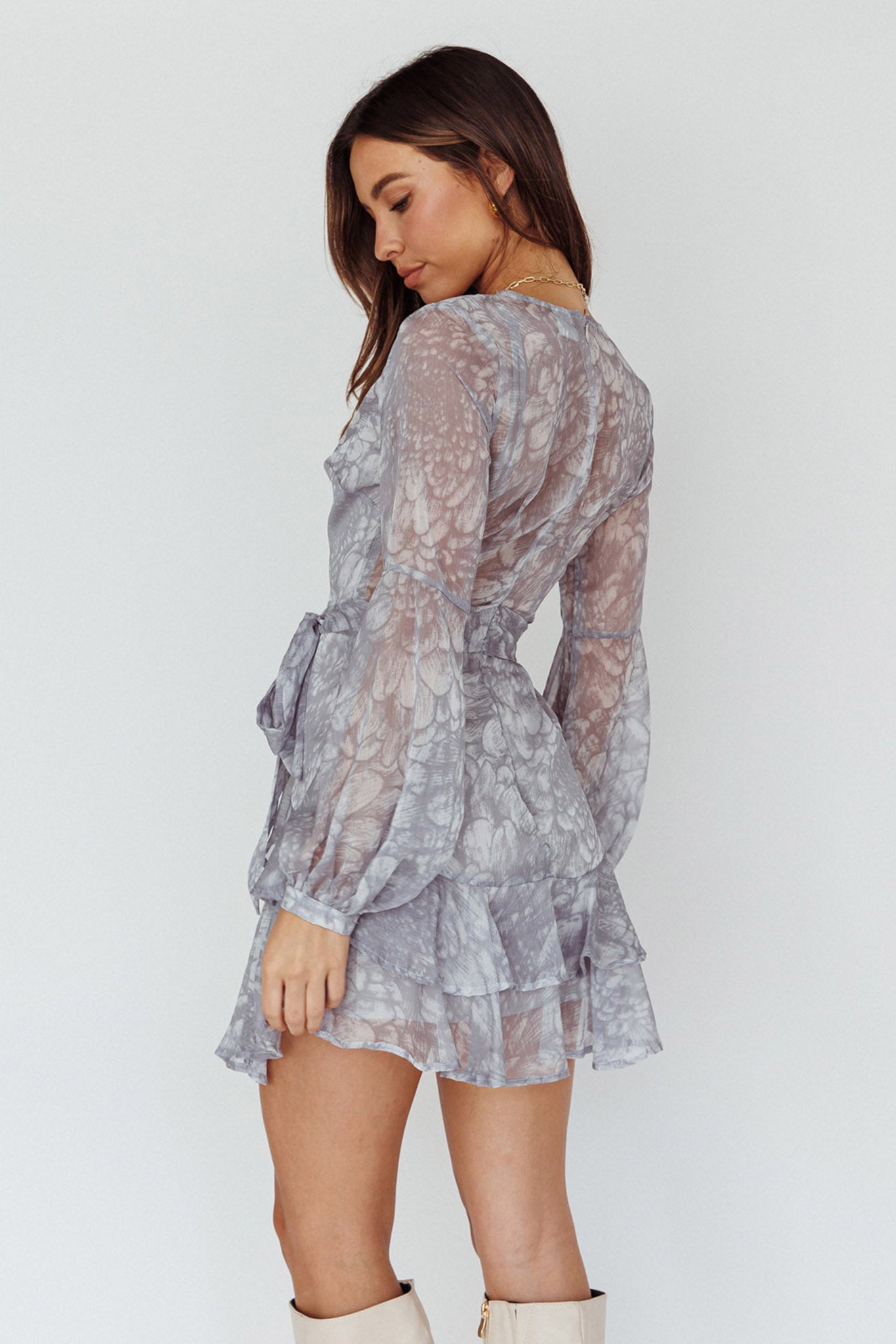Kerry Layered Balloon Sleeve Dress Grey-Maymioy