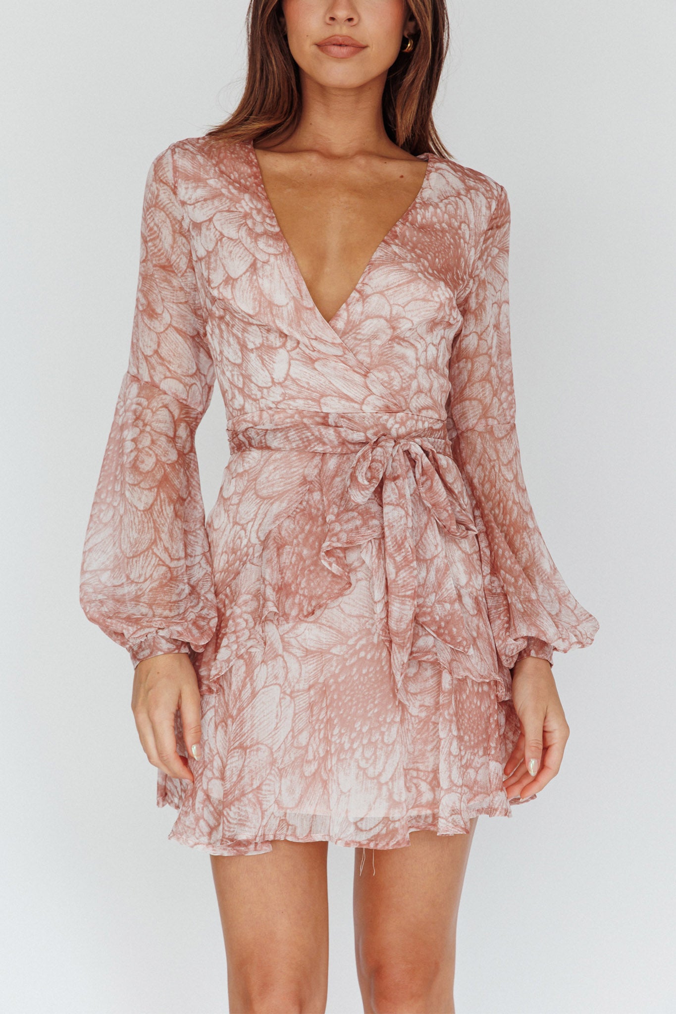 Kerry Layered Balloon Sleeve Dress Nude-Maymioy