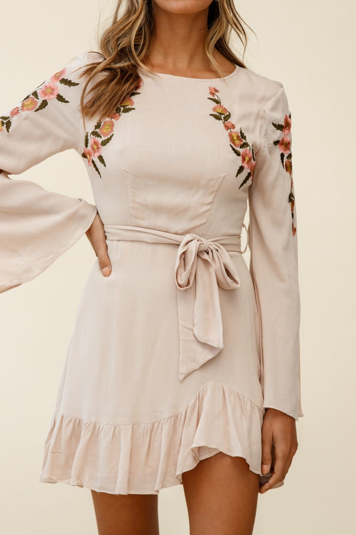 Yara Floral Embellished Fit and Flare Dress Blush-Maymioy