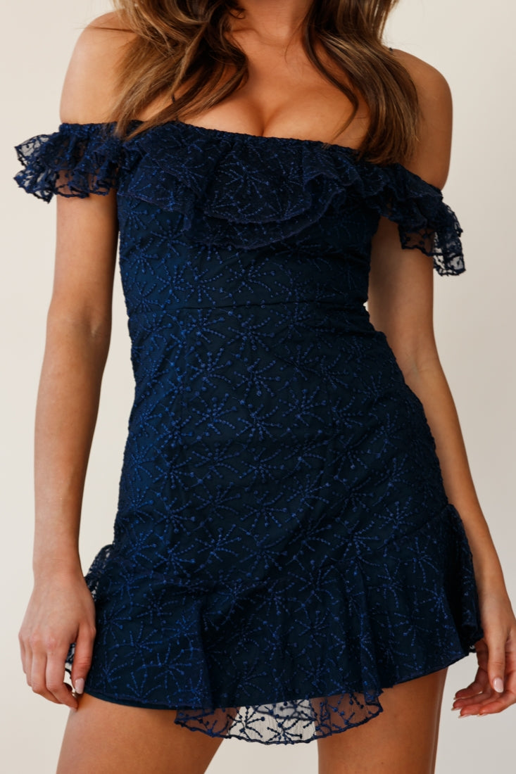 Enchanted Fine Mesh Frill Dress Navy-Maymioy