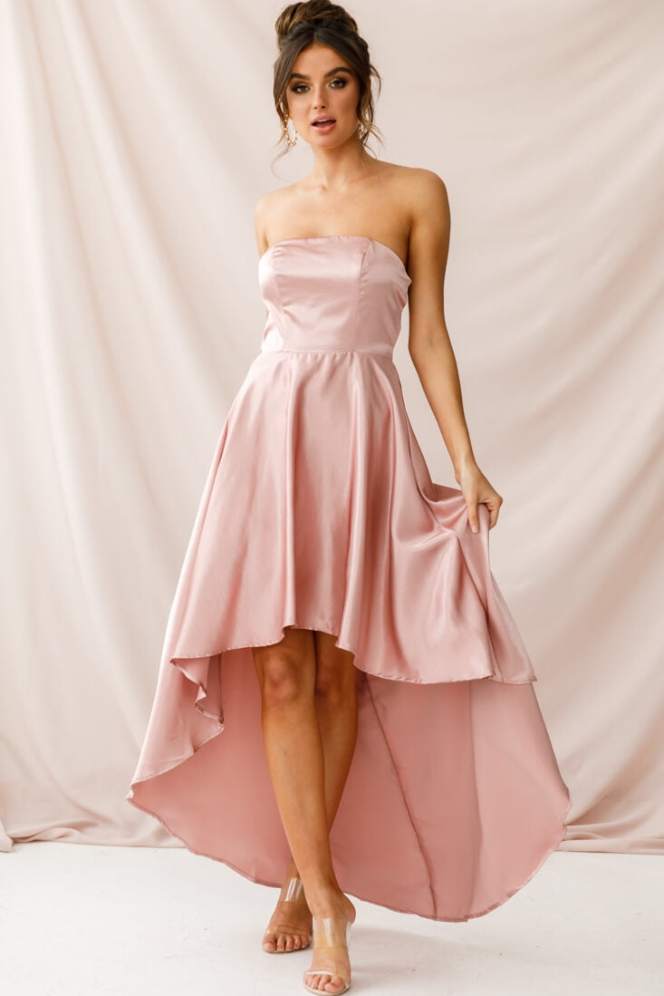 Belle Strapless High-Low Hem Dress Mocha-Maymioy
