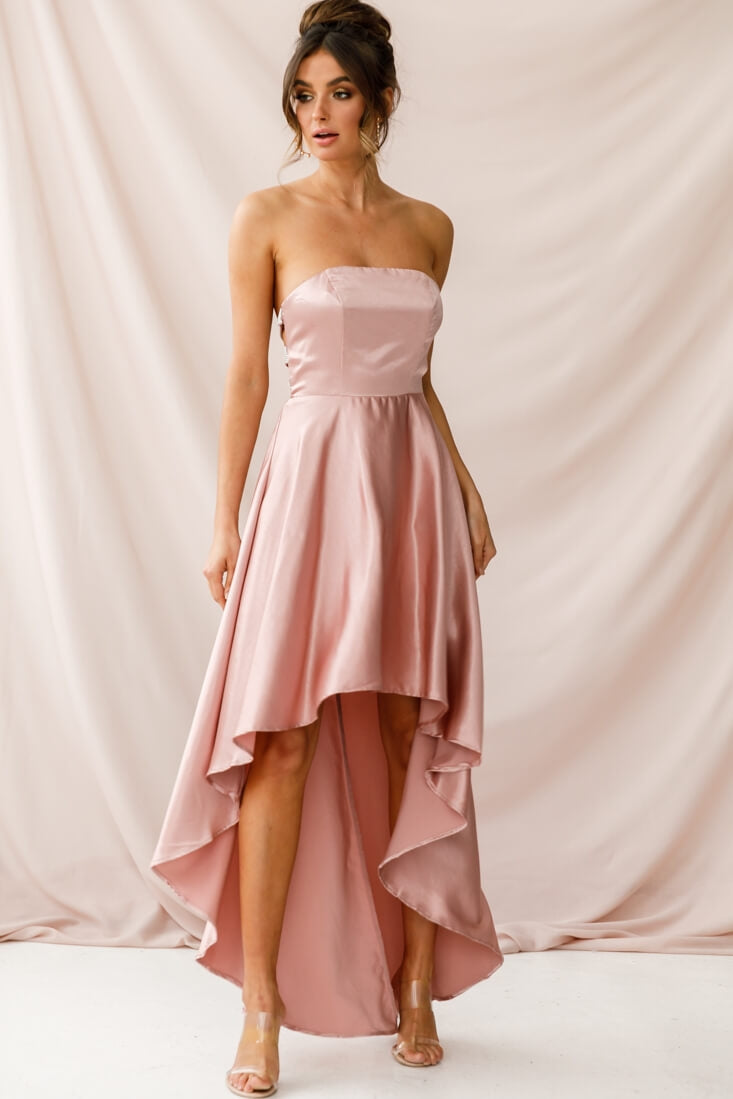 Belle Strapless High-Low Hem Dress Mocha-Maymioy