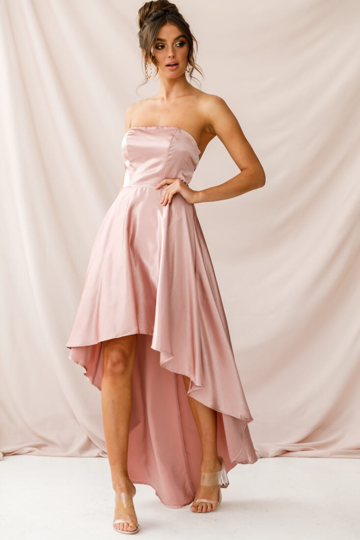 Belle Strapless High-Low Hem Dress Mocha-Maymioy