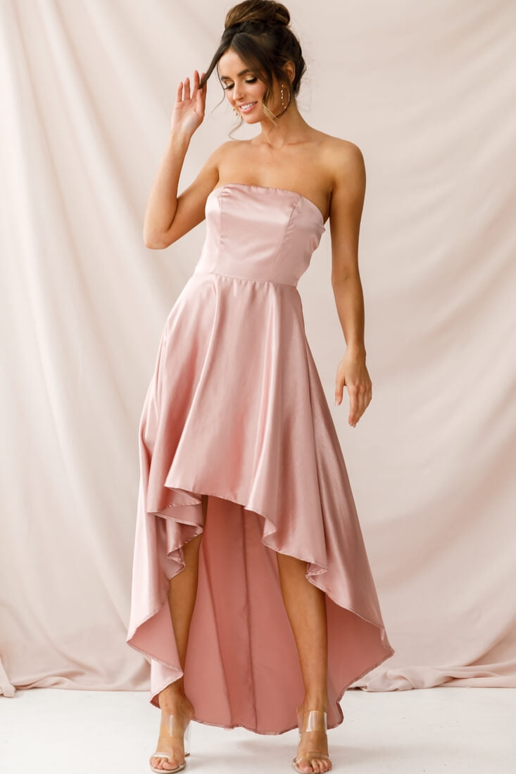 Belle Strapless High-Low Hem Dress Mocha-Maymioy