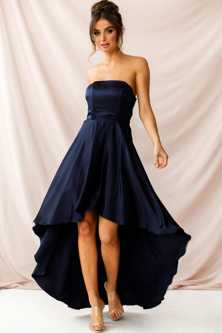 Belle Strapless High-Low Hem Dress Navy-Maymioy