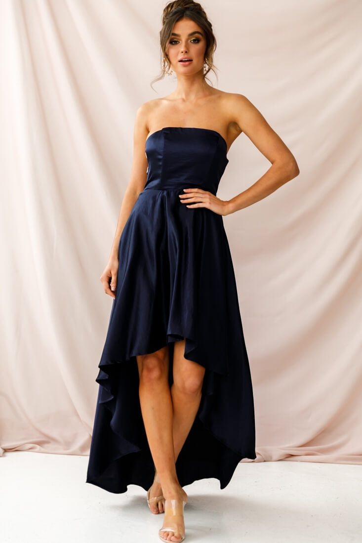 Belle Strapless High-Low Hem Dress Navy-Maymioy