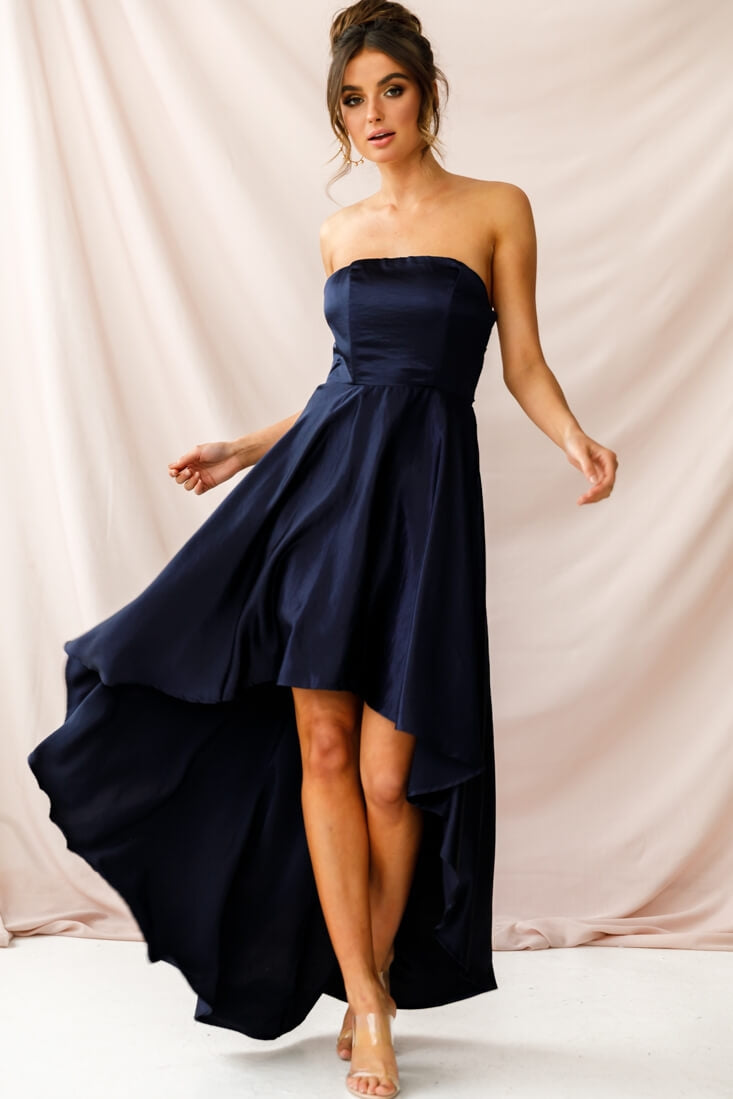 Belle Strapless High-Low Hem Dress Navy-Maymioy