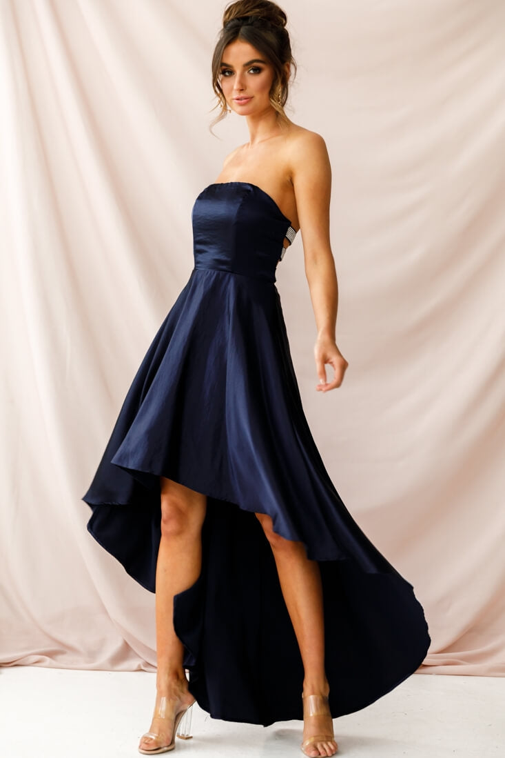 Belle Strapless High-Low Hem Dress Navy-Maymioy
