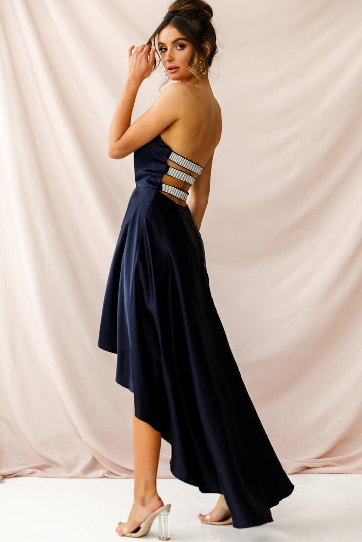 Belle Strapless High-Low Hem Dress Navy-Maymioy