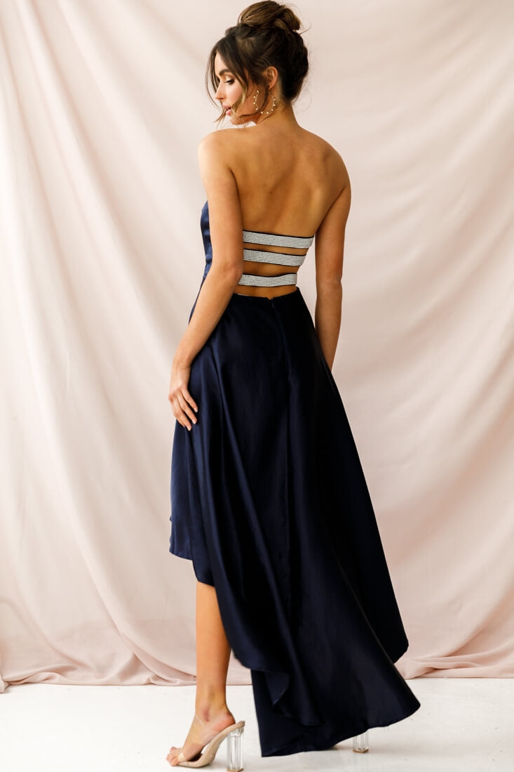 Belle Strapless High-Low Hem Dress Navy-Maymioy