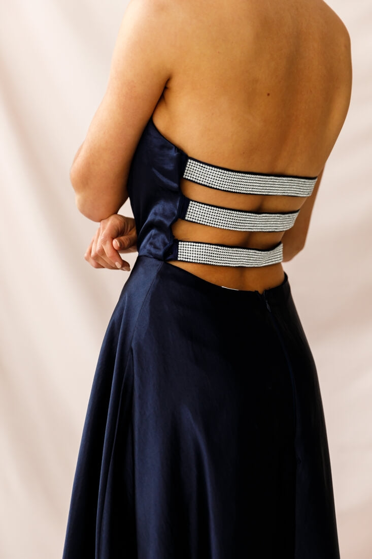 Belle Strapless High-Low Hem Dress Navy-Maymioy