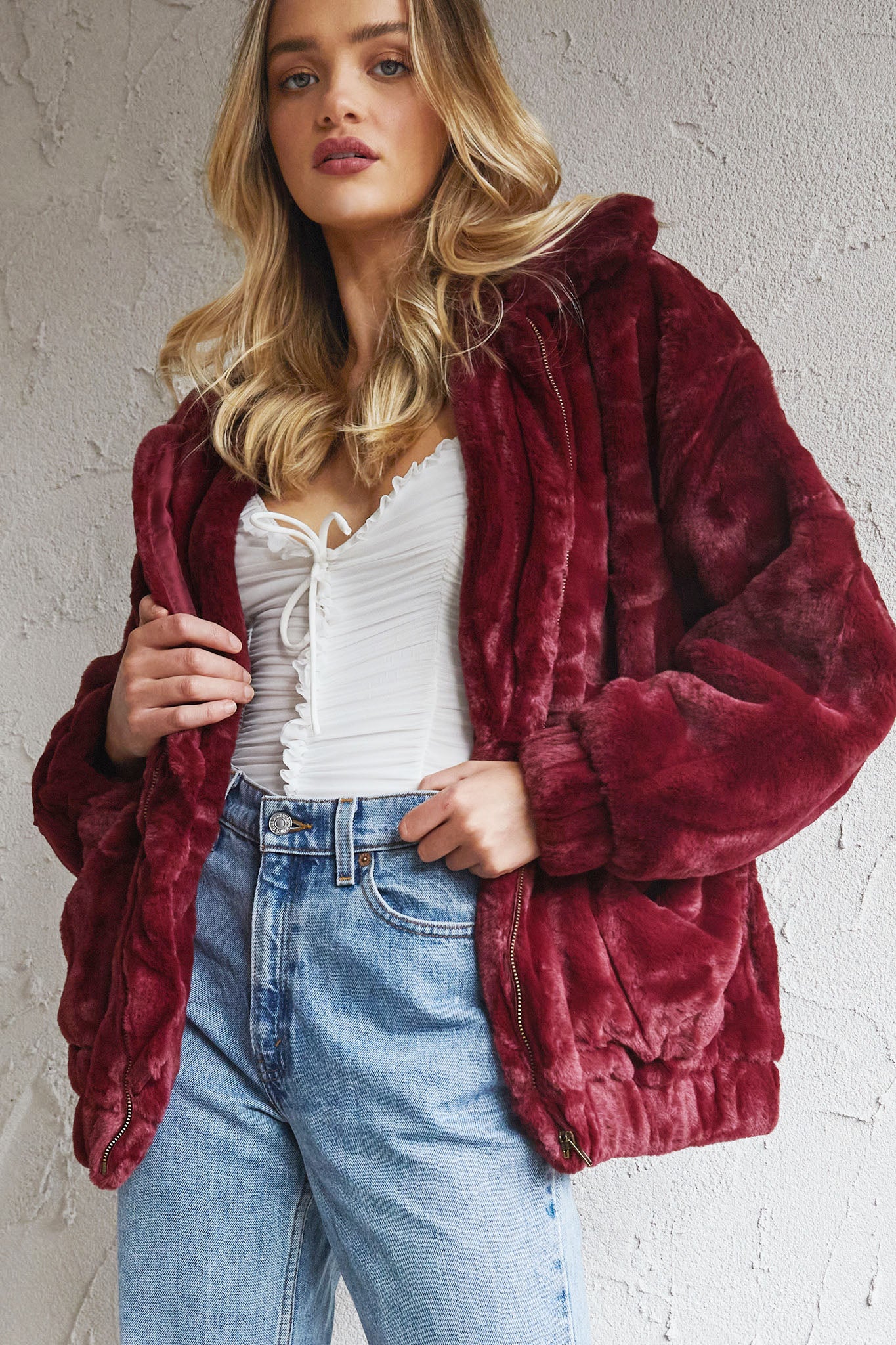 Chamonix Collared Zip Front Jacket Wine-Maymioy