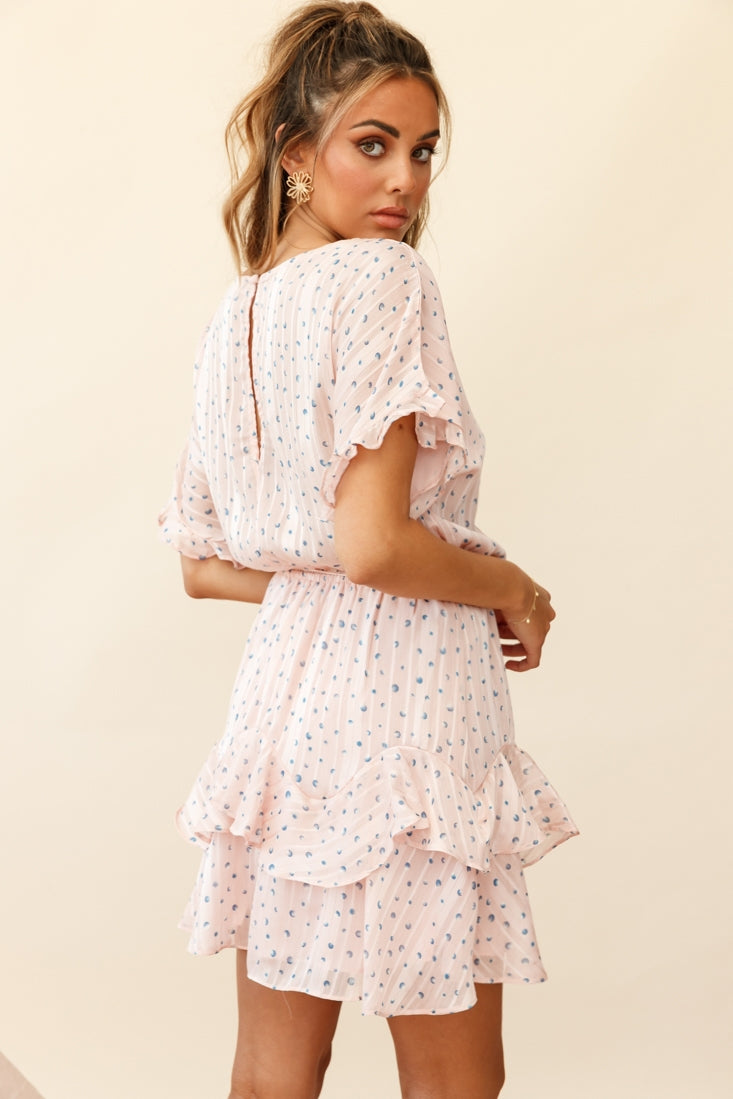 Mollina Frill Sleeve Layered Hem Dress Spot Print Blush-Maymioy