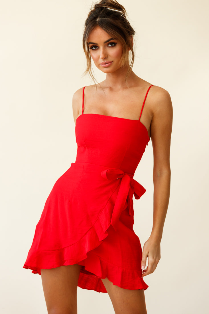 Pepita Cami Strap Wrap Dress Red-Maymioy