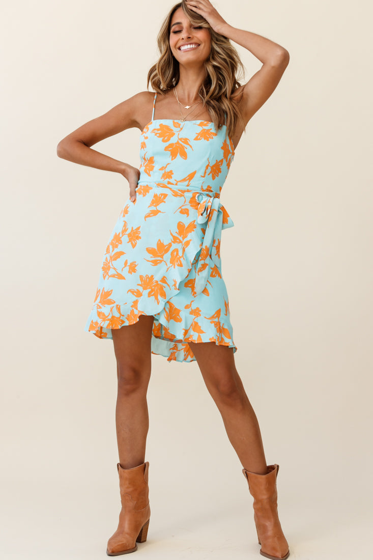 Pepita Cami Strap Wrap Dress Floral Print Mint-Maymioy